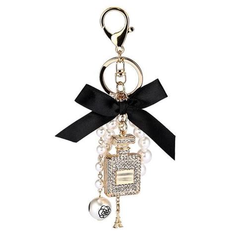 Chanel Style Perfume Bottle Crystal and Pearl Keychain/Bag Charm